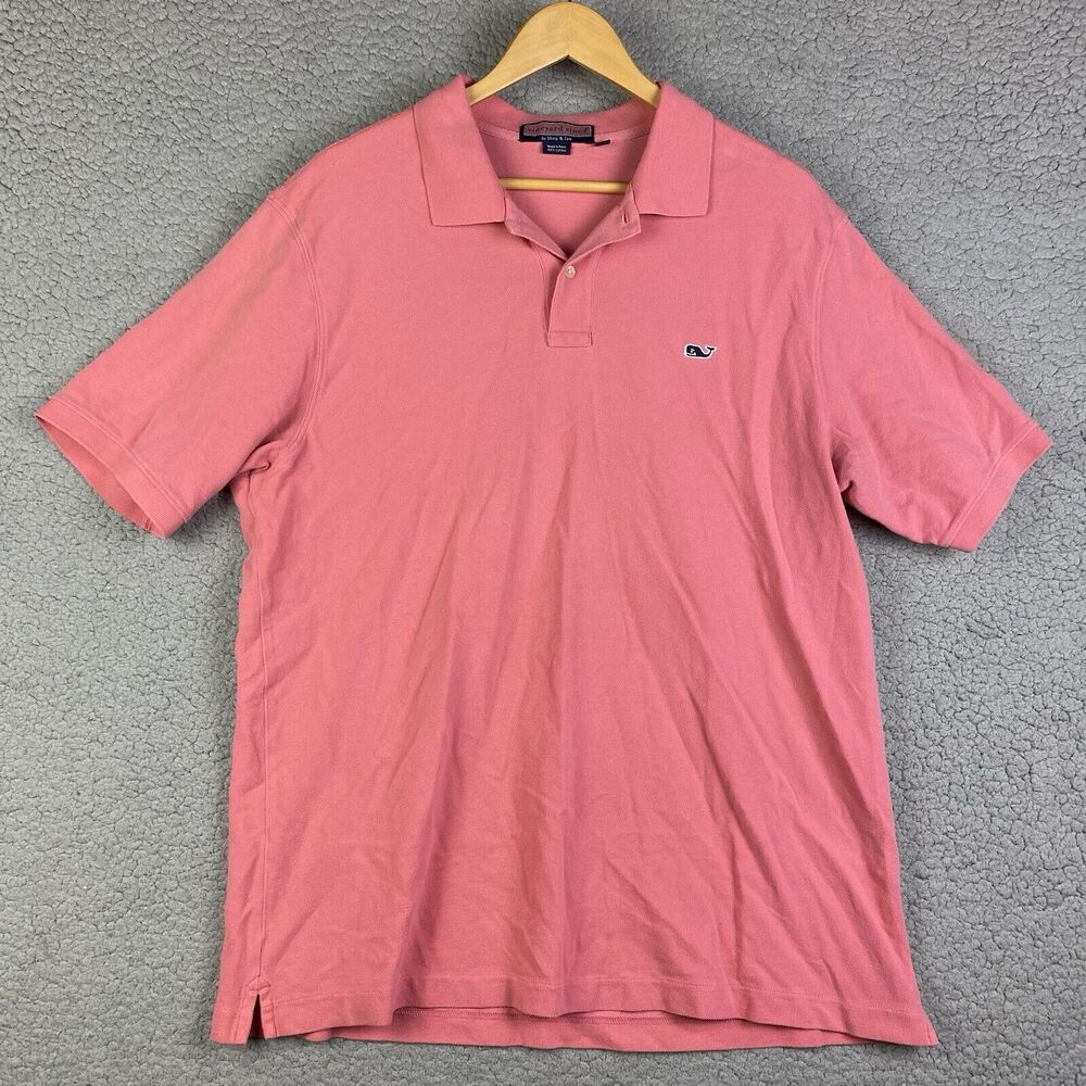 Vineyard Vines Classic Whale Cotton Short Sleeve Polo Shirt Men's L Salmon Pink